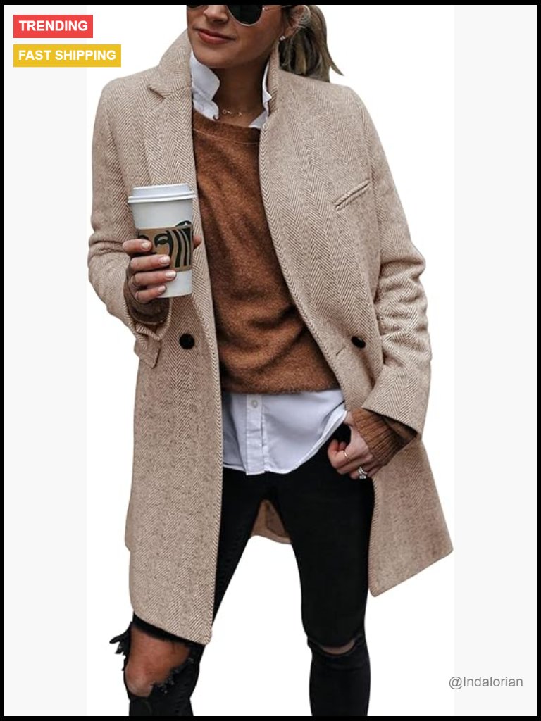 Notch Lapel Double Breasted Trench Coat Peacoat Long Blazer Jacket Overcoat